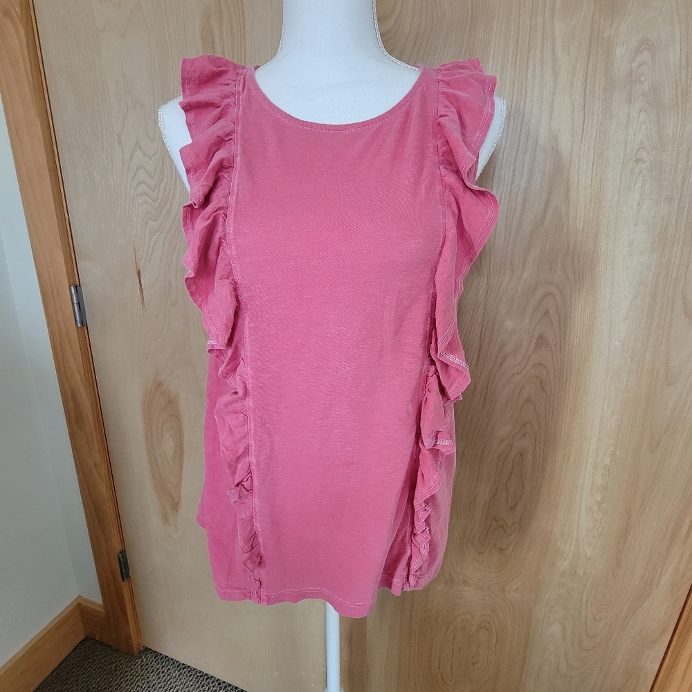 Sundry Double Ruffle Pima Cotton Tank Top, Medium